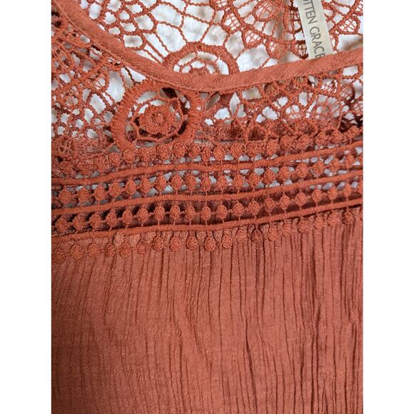 Forgotten Grace Women 3X Crochet Lace Boho Peasant Tunic Top Rust Orange Plus - Picture 6 of 10